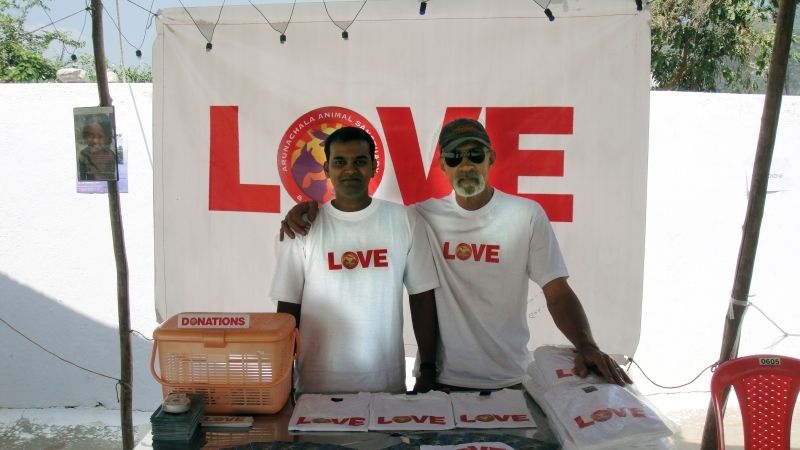 Our booth at Mooji's concert for the Shelter.